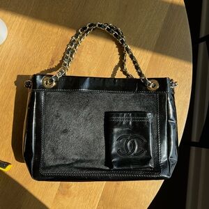 Authentic Chanel Black Leather Chain Shoulder Bag